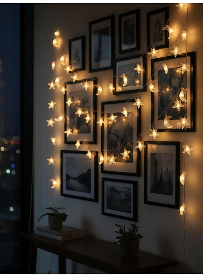 فوريول ستار أضواء رمضان، أضواء نافذة خيوط، أضواء زينة عيد مبارك مع 40 مصباح LED، تعمل بالبطارية، دافئة باللون الأبيض، 6 أمتار - Image 3